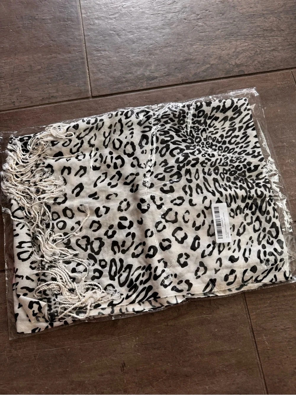 Black & White Leopard Print Fringe Wrap Shawl Pashmina Scarf